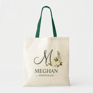 Greenery Botanical Watercolor Floral Bridesmaid Tote Bag