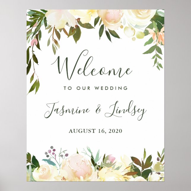 Greenery Botanical Wedding Welcome Sign (Front)
