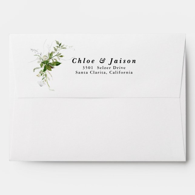 Greenery Botanicals Watercolor Calligraphy Wedding Envelope (Back (Top Flap))