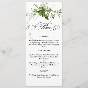 Greenery Botanicals Watercolor Calligraphy Wedding Menu