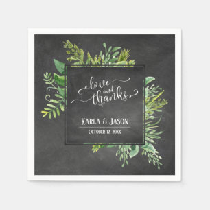 Greenery Bouquet Love and Thanks Script Chalkboard Napkin