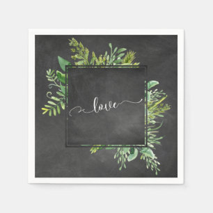 Greenery Bouquet Love Typography Chalkboard Napkin