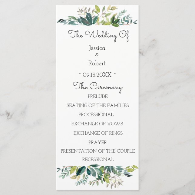 Greenery Bouquet Wedding Program (Front)