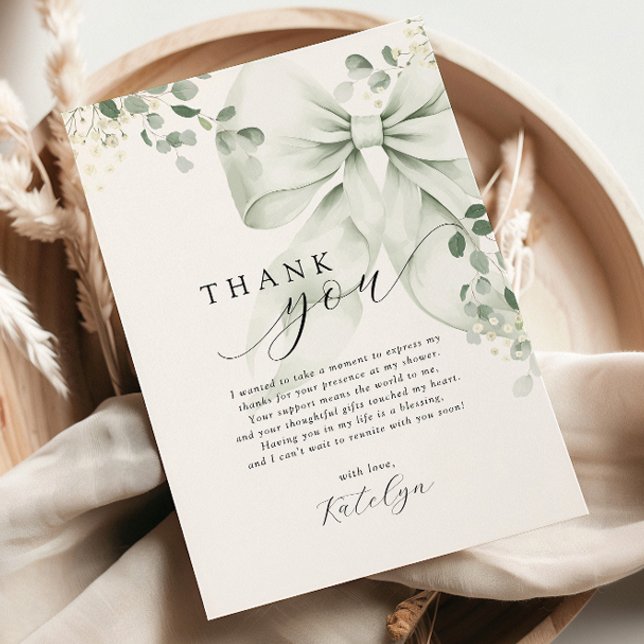Greenery Bow Bridal Shower  Thank You Card (Creator Uploaded)