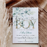 Greenery Boy Baby Shower Invitation<br><div class="desc">Eucalyptus Greenery Boy Baby Shower Invitation with green and gold decorative "Boy" letters.  You can personalise this invitation with your own details under the "Personalise this template" section.</div>