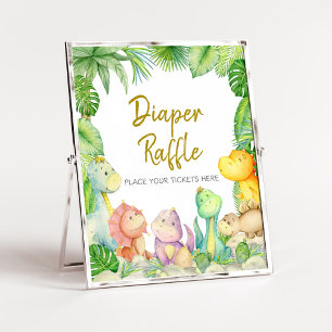 Greenery Boy Dinosaur Baby Shower Diaper Raffle Poster