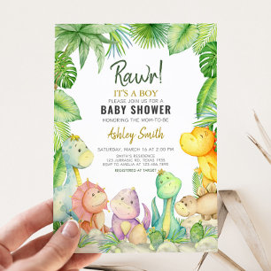 Greenery Boy Dinosaur Baby Shower  Invitation