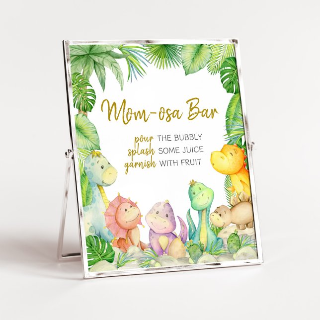 Greenery Boy Dinosaur Baby Shower Mum Osa Bar Poster (Rawr! It's a Boy Dino Baby Shower Mom Osa Bar Sign)