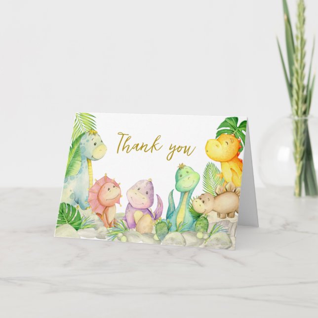 Greenery Boy Dinosaur Baby Shower  Thank You Card (Front)