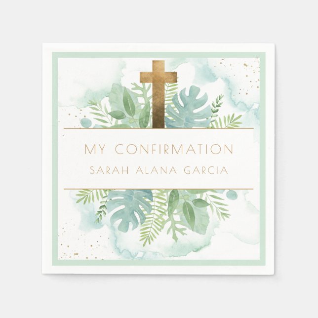 Greenery Boy/Girl Confirmation Pale Green Napkin (Front)
