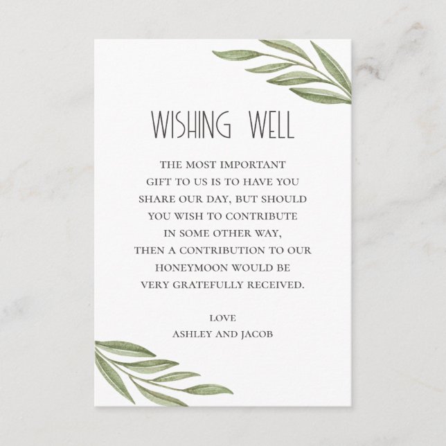Greenery branch foliage wedding wishing well enclosure card (Front)