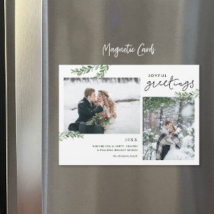 Greenery Branches 2 Photo Magnetic Holiday Card