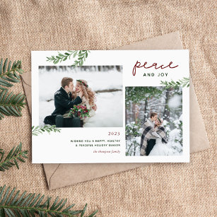 Greenery Branches 2 Photo Magnetic Holiday Card