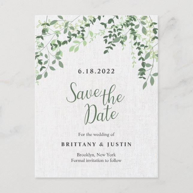 Greenery Branches and Leaves Announcement Postcard (Front)