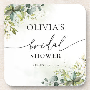 Greenery Bridal Shower beverage coaster