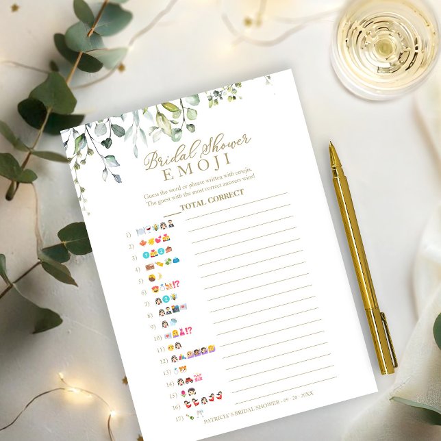 Greenery Bridal Shower Emoji Pictionary Game Invitation (Creator Uploaded)