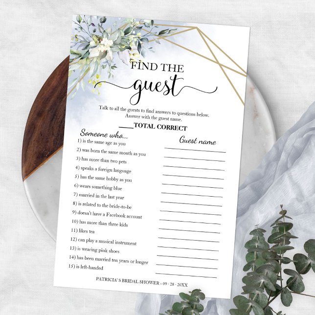 Greenery Bridal Shower Find The Guest Game Flyer (Creator Uploaded)
