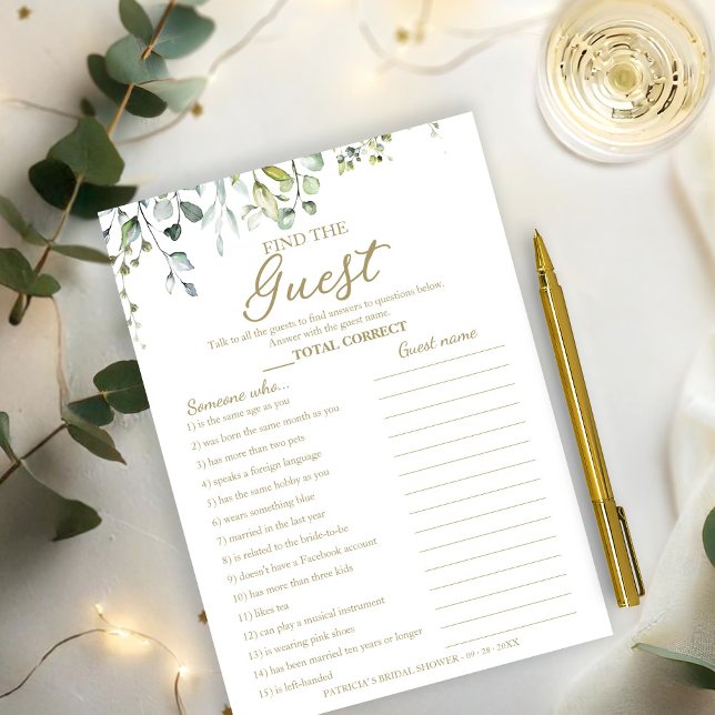 Greenery Bridal Shower Find The Guest Game Invitation (Creator Uploaded)