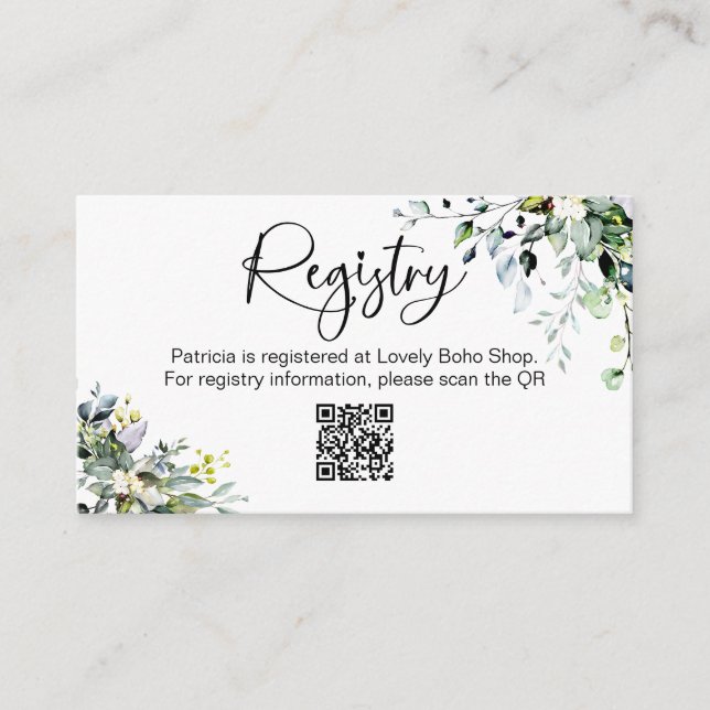 Greenery Bridal Shower Gift Registry QR Insert  (Front)