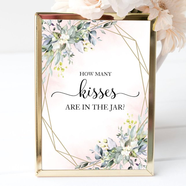 Greenery Bridal Shower How Many Kisses Sign (Creator Uploaded)