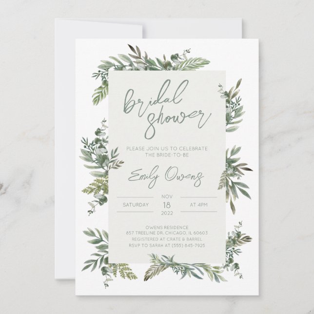 Greenery Bridal Shower Invitation (Front)