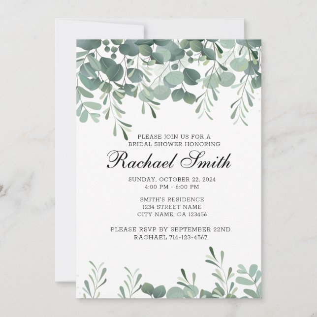 Greenery Bridal Shower Invitation Template, (Front)