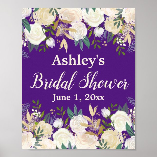 Greenery Bridal Shower Photo Booth Prop Purple Poster (Front)
