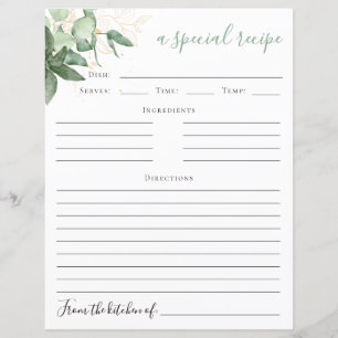 Greenery Bridal Shower Recipe Card