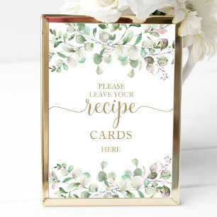 Greenery Bridal Shower Recipe Cards Sign