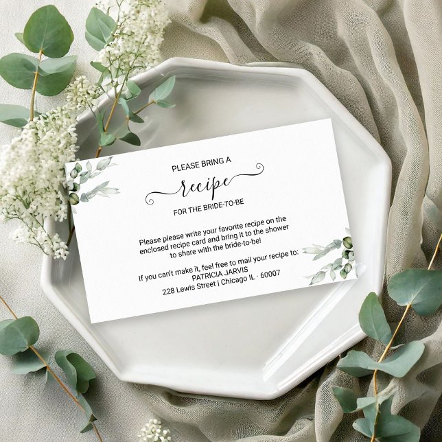 Greenery Bridal Shower Recipe Request  Enclosure Card (Creator Uploaded)