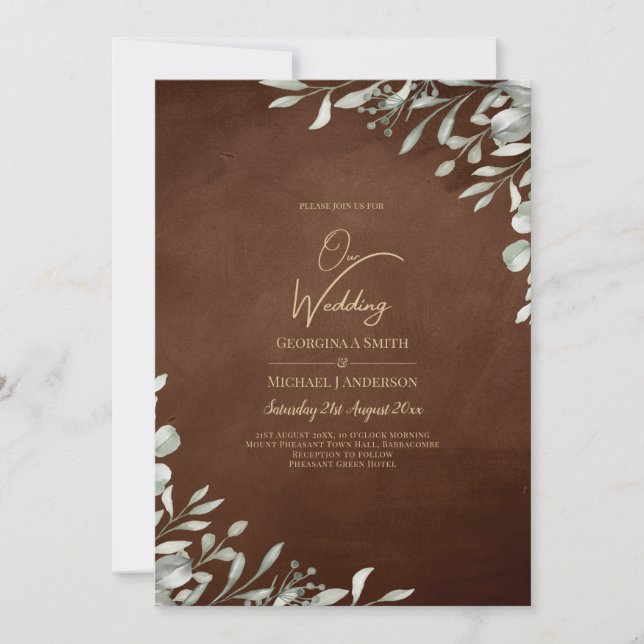 Greenery Brown Wedding Fall Winter Invitation (Front)