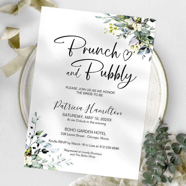 Greenery Brunch And Bubbly Bridal Shower Invitation (Creator Uploaded)
