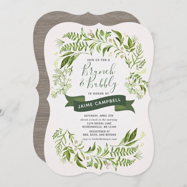 Greenery Brunch & Bubbly Bridal Shower Invitation (Front/Back)