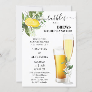 Greenery Bubbles and Brews Couples Shower Invitation