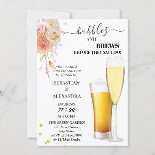 Greenery Bubbles and Brews Couples Shower Invitation