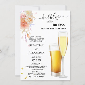 Greenery Bubbles and Brews Couples Shower Invitation