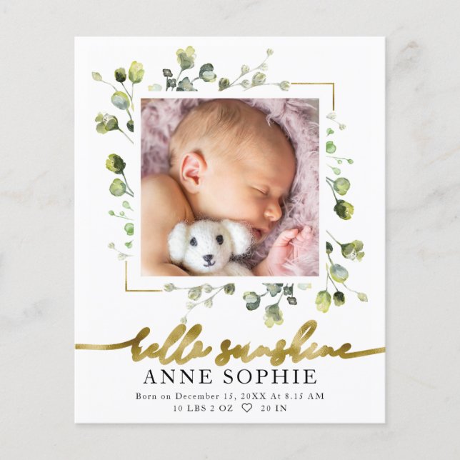 Greenery Budget Birth Announcement Thank You Card (Front)