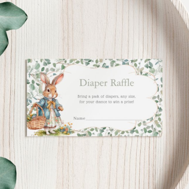 Greenery Bunny Girl Baby Shower Diaper Raffle Enclosure Card (Creator Uploaded)