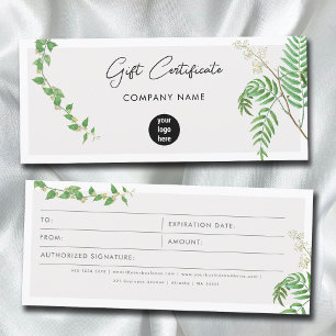 Greenery Business Logo Gift Certificate Voucher