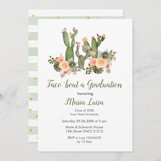 Greenery Cactus Taco 'bout a Graduation invitation (Front/Back)