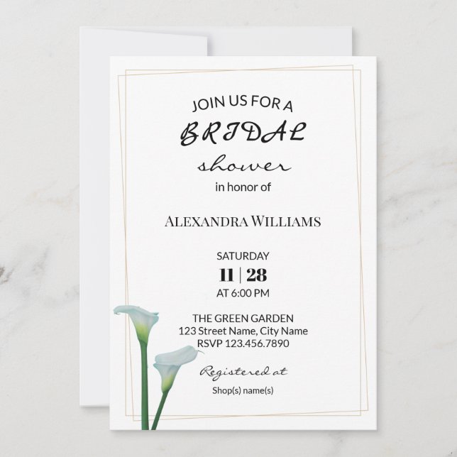 Greenery Calla Lily Bridal Shower Invitation (Front)