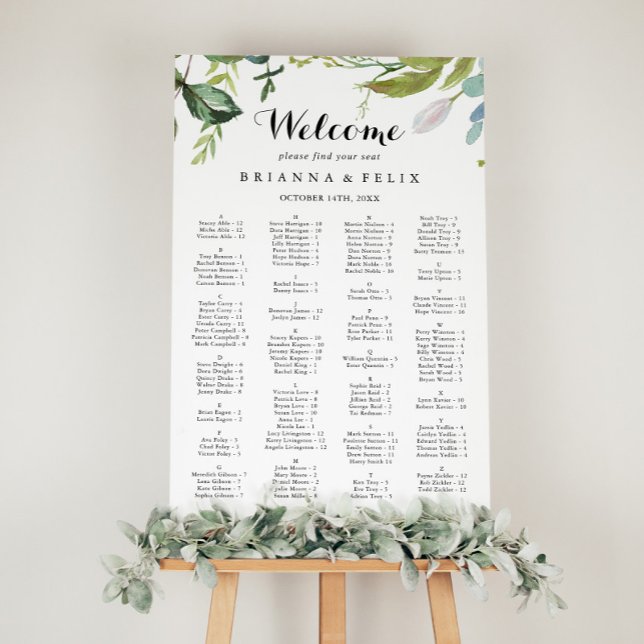 Greenery Calligraphy Alphabetical Seating Chart (Creator Uploaded)