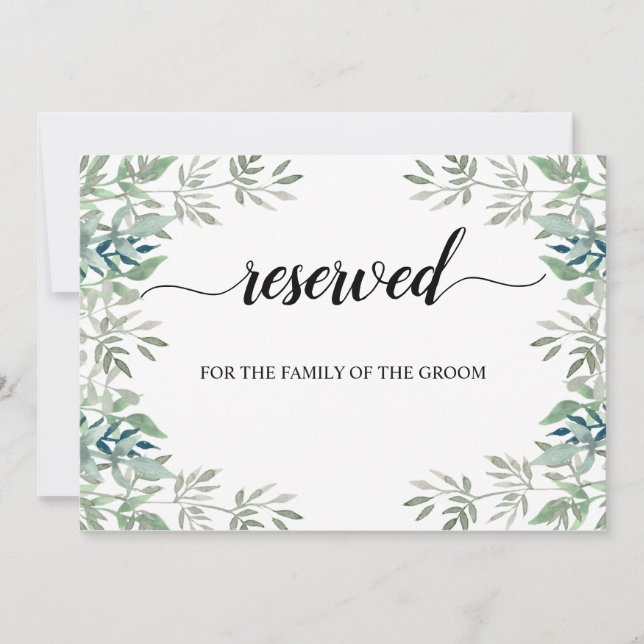 Greenery Calligraphy Reserved Wedding Seating Sign Invitation (Front)