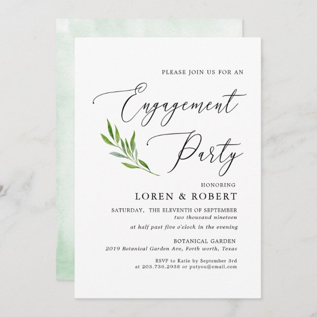 Greenery Calligraphy Rustic Engagement Party Invitation (Front/Back)