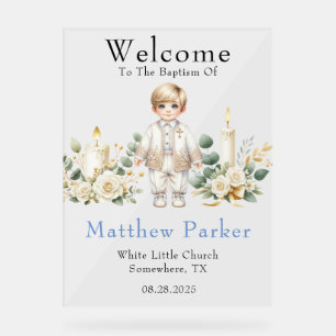 Greenery Candles Boy Baptism Welcome Sign