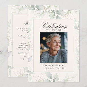Greenery "Celebration of Life" Photo Funeral   Invitation