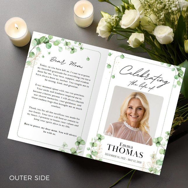 Greenery Celebration of Life with Foto Funeral Program (Funeral Program,Funeral Memorial,Green Order of Service,Foto  Celebration of Life for Woman)