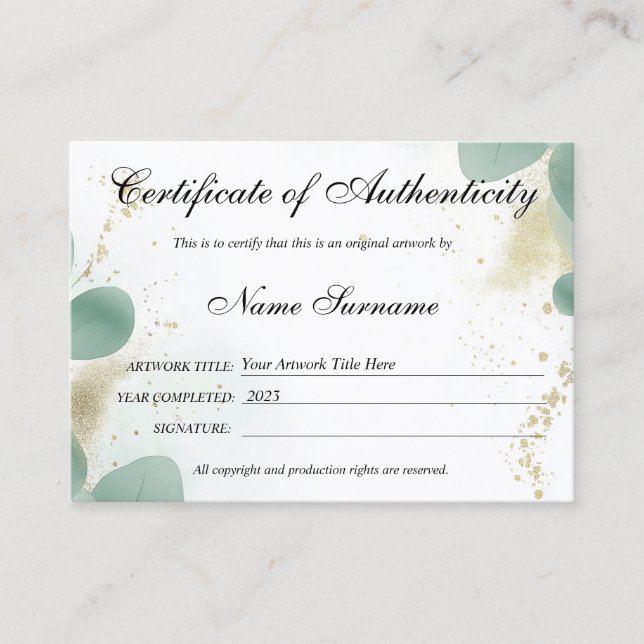 Greenery Certificate of Authenticity Artwork Logo (Front)