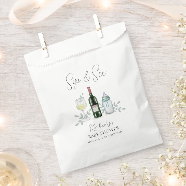Greenery Champagne Sip & See Baby Shower Favour Bag (Clipped)