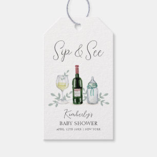 Greenery Champagne Sip & See Baby Shower Gift Tags